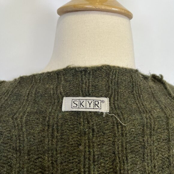 Vintage SKYR Green Knit Ribbed Wool Sweater Cardigan Large Zip Up Nordic Granny - Picture 10 of 10